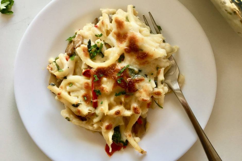 Mantarlı Ispanaklı Fırın Makarna